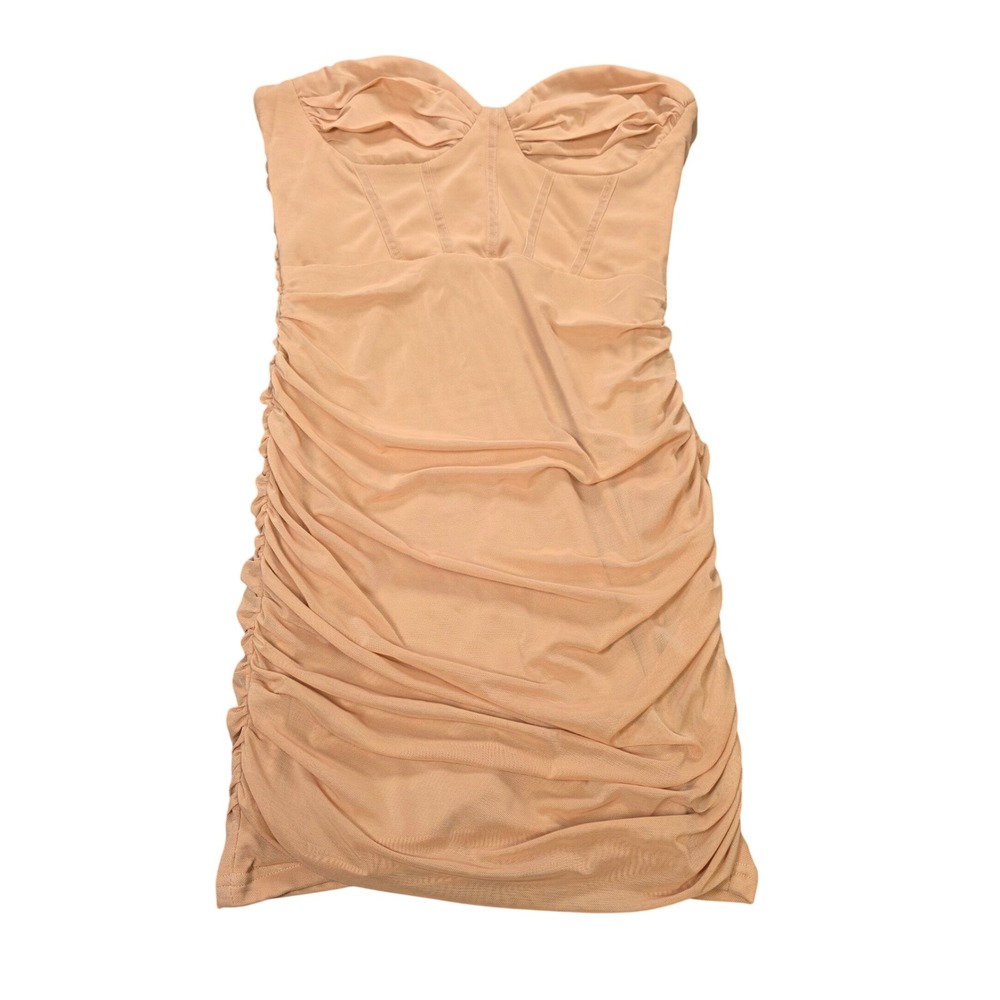 Princess Polly‎ Nude Ruched Mesh Corset Mini Dress Women's Size 6 Tan Sweetheart